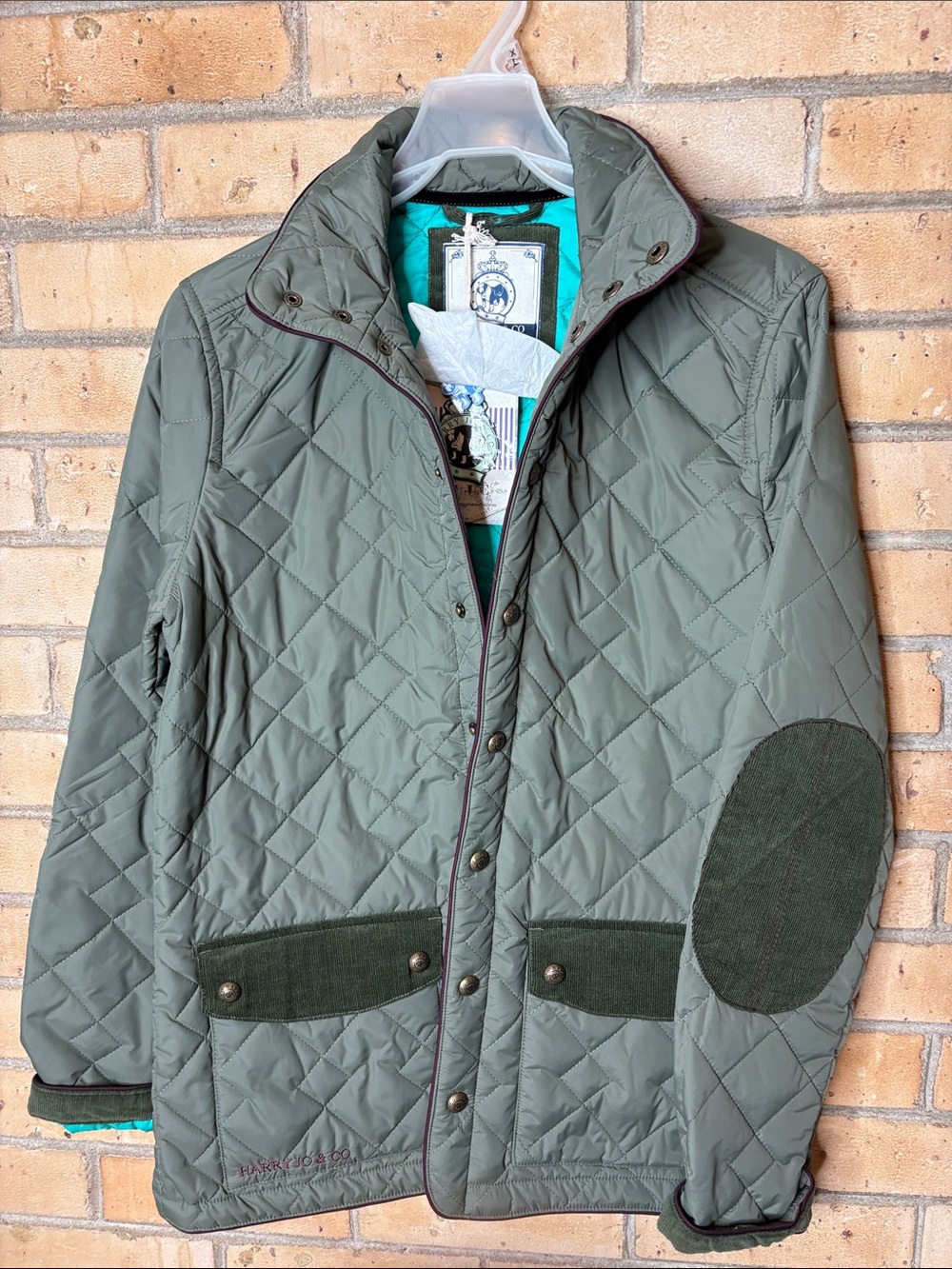 Quilted Olive Green Women's Jacket with Elbow Patches